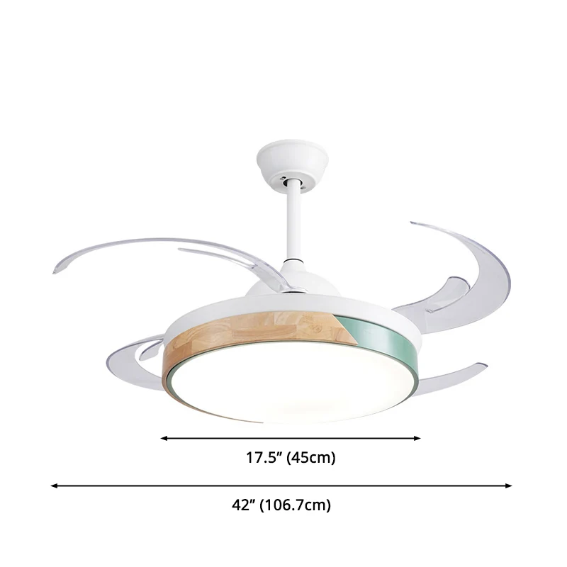 48" brede LED metalen semi-inbouwlamp moderne witte trommel woonkamer 4 bladen hangende plafondventilatorlamp Clearhalo