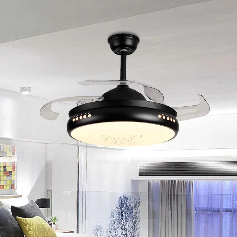 42" brede LED ronde semi-inbouwmontage eenvoudige zwart/witte afwerking metaal 3 heldere bladen hangende ventilatorlamp me...