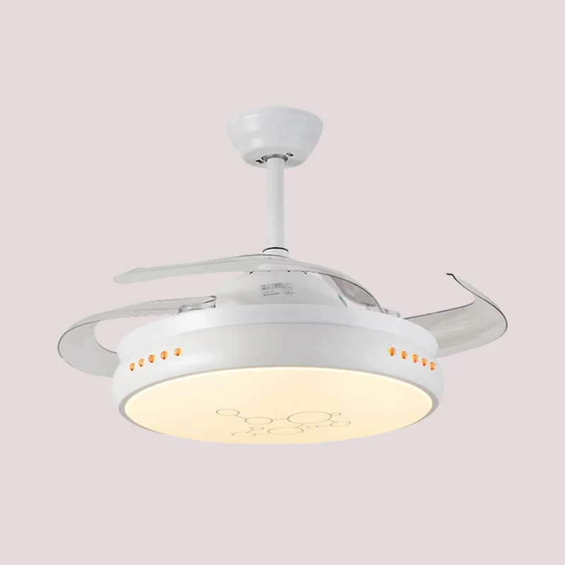 42" brede LED ronde semi-inbouwmontage eenvoudige zwart/witte afwerking metaal 3 heldere bladen hangende ventilatorlamp me...