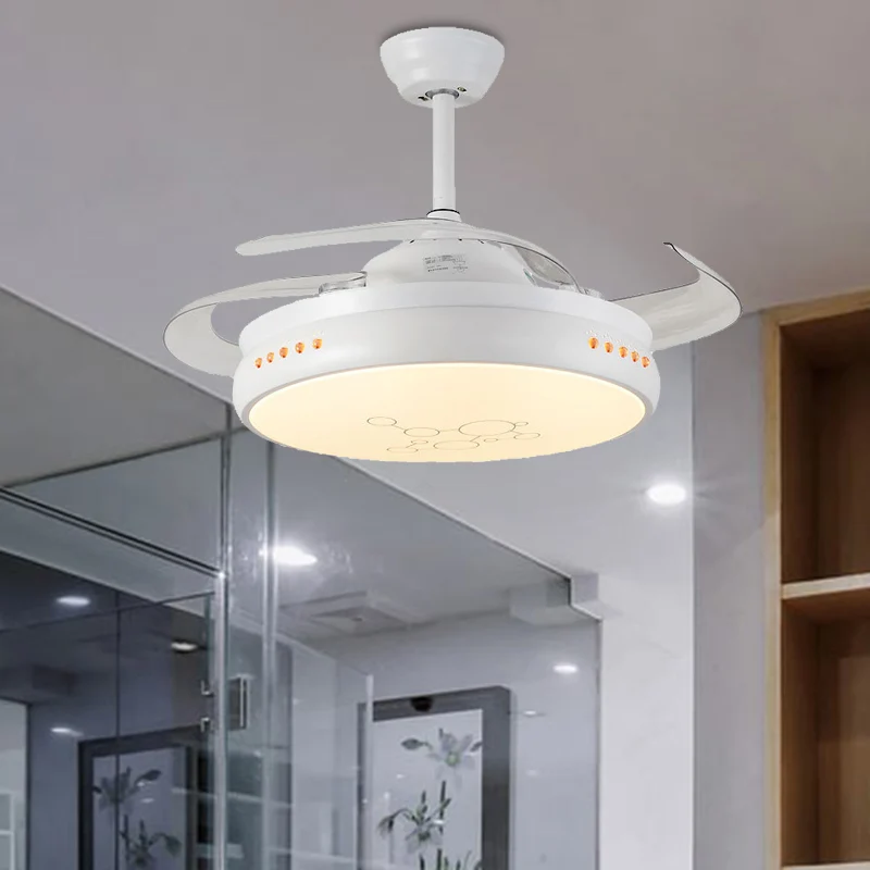 42" brede LED ronde semi-inbouwmontage eenvoudige zwart/witte afwerking metaal 3 heldere bladen hangende ventilatorlamp me...