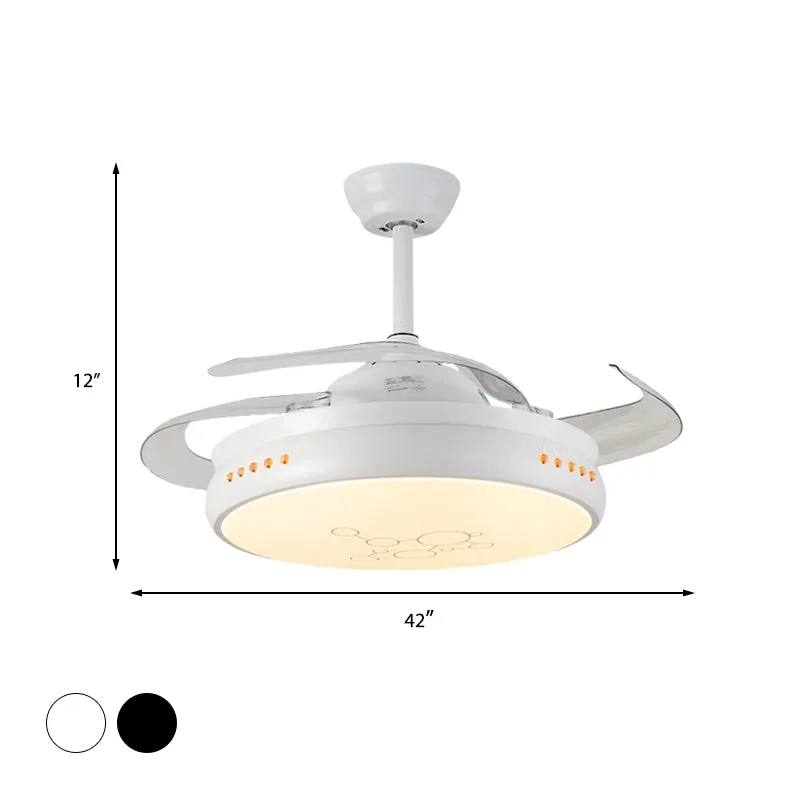 42" brede LED ronde semi-inbouwmontage eenvoudige zwart/witte afwerking metaal 3 heldere bladen hangende ventilatorlamp me...
