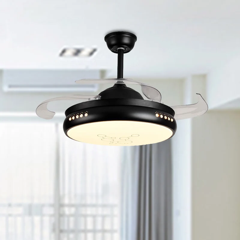 42" brede LED ronde semi-inbouwmontage eenvoudige zwart/witte afwerking metaal 3 heldere bladen hangende ventilatorlamp me...