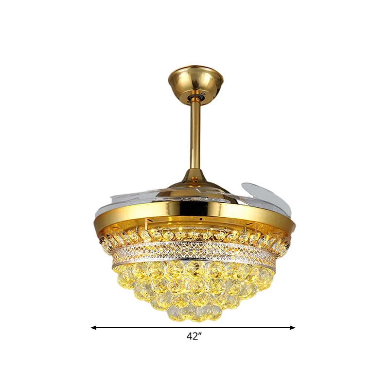 42" brede LED semi-inbouw moderne taps toelopende heldere kristallen bollen 3 bladen hangend ventilatorlicht goud Clearhalo