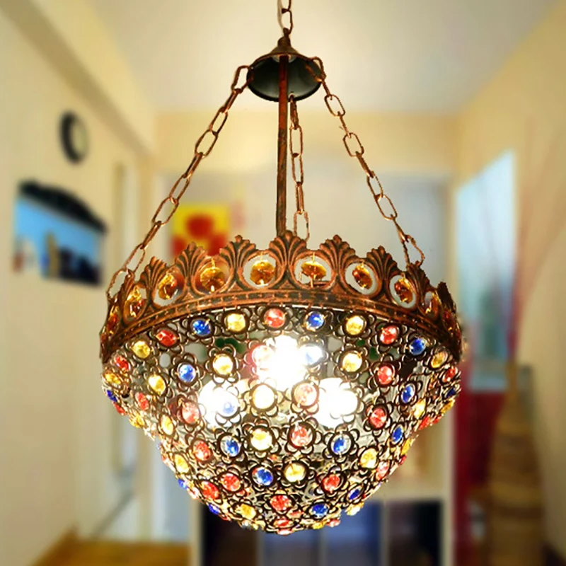 10 "/13" Brede Metalen Koperen Plafond Kroonluchter Kom 3 Lampen Art Deco Down Verlichting Hanger voor Eetkamer Clearhalo
