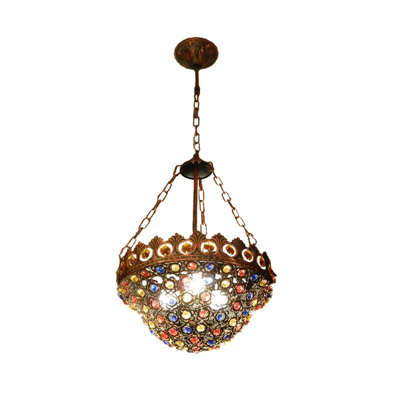 10 "/13" Brede Metalen Koperen Plafond Kroonluchter Kom 3 Lampen Art Deco Down Verlichting Hanger voor Eetkamer Clearhalo