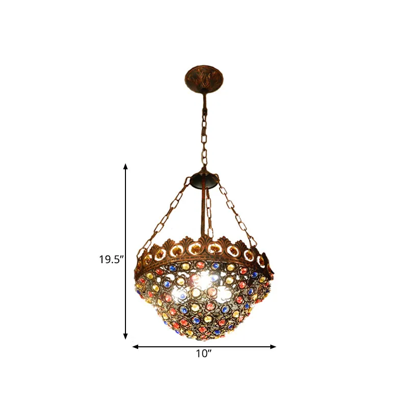 10 "/13" Brede Metalen Koperen Plafond Kroonluchter Kom 3 Lampen Art Deco Down Verlichting Hanger voor Eetkamer Clearhalo