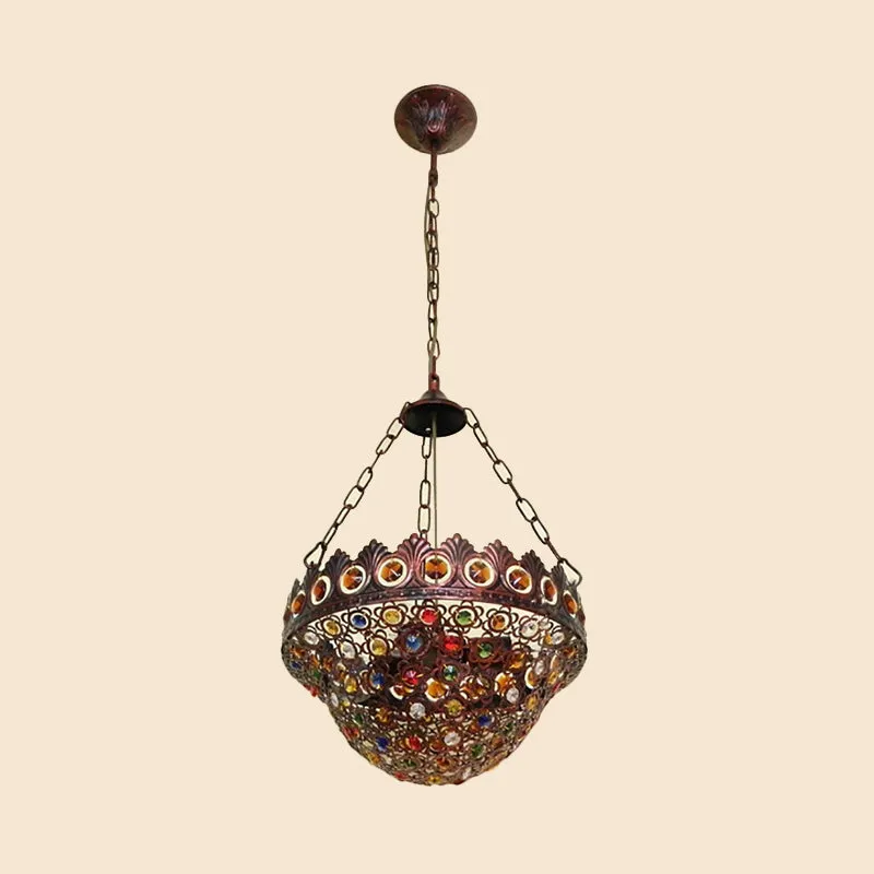 10 "/13" Brede Metalen Koperen Plafond Kroonluchter Kom 3 Lampen Art Deco Down Verlichting Hanger voor Eetkamer Clearhalo