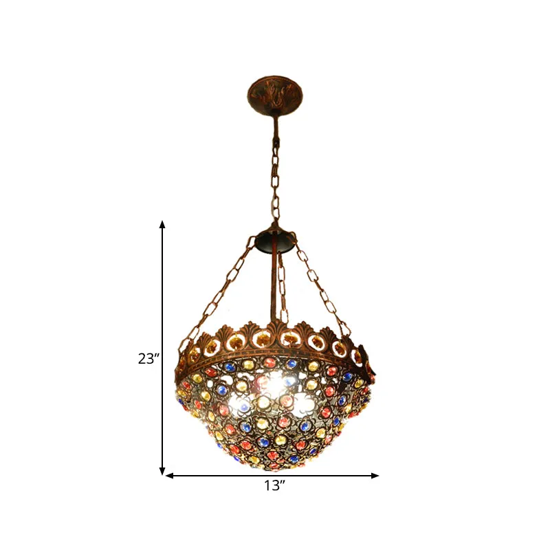 10 "/13" Brede Metalen Koperen Plafond Kroonluchter Kom 3 Lampen Art Deco Down Verlichting Hanger voor Eetkamer Clearhalo