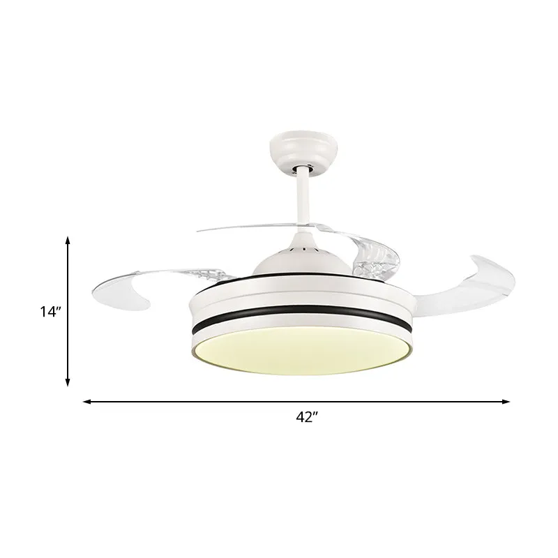 42" brede metalen witte hangende ventilatorlichtring LED moderne semi-gemonteerde verlichting voor woonkamer, 4 heldere bl...