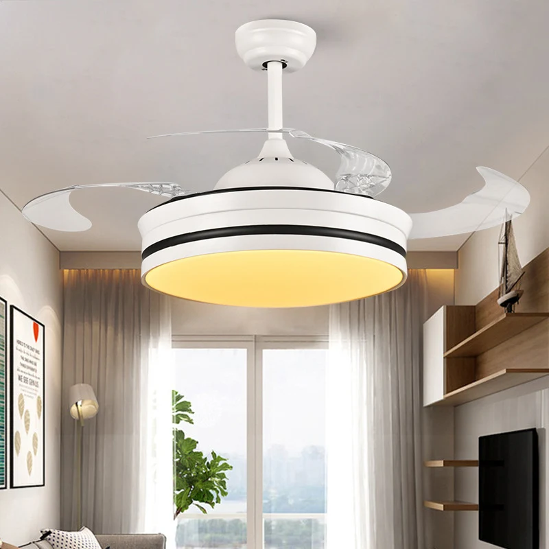 42" brede metalen witte hangende ventilatorlichtring LED moderne semi-gemonteerde verlichting voor woonkamer, 4 heldere bl...