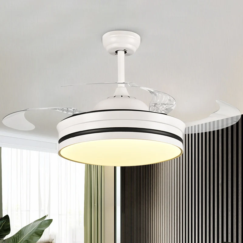 42" brede metalen witte hangende ventilatorlichtring LED moderne semi-gemonteerde verlichting voor woonkamer, 4 heldere bl...