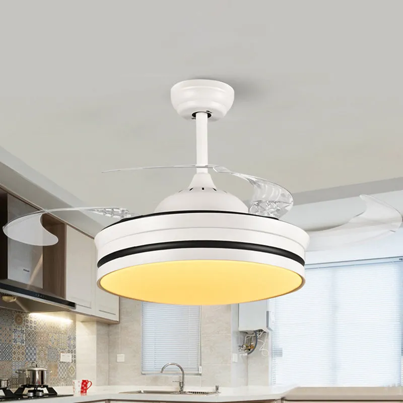 42" brede metalen witte hangende ventilatorlichtring LED moderne semi-gemonteerde verlichting voor woonkamer, 4 heldere bl...
