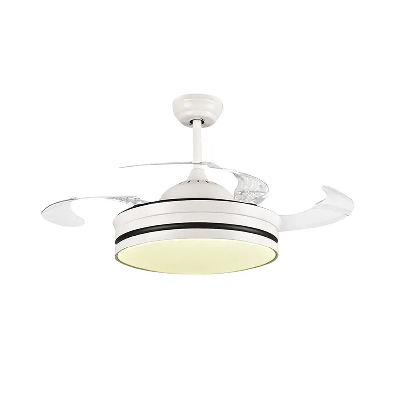 42" brede metalen witte hangende ventilatorlichtring LED moderne semi-gemonteerde verlichting voor woonkamer, 4 heldere bl...