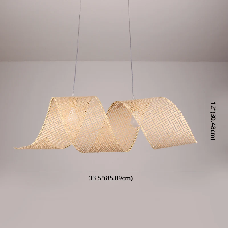 90 cm brede Twist Suspension hanglamp Aziatische stijl Bamboe 2-lichts vlas hanglamp Clearhalo