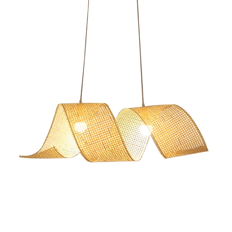90 cm brede Twist Suspension hanglamp Aziatische stijl Bamboe 2-lichts vlas hanglamp Clearhalo