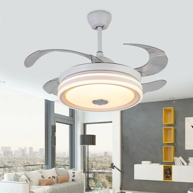 42" brede witte ronde hangende ventilatorlamp moderne LED-slaapkamer semi-inbouwverlichting met 8 bladen, afstandsbedienin...