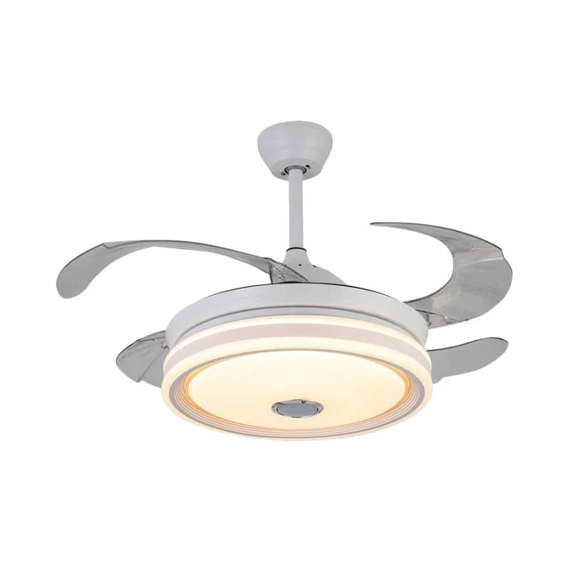 42" brede witte ronde hangende ventilatorlamp moderne LED-slaapkamer semi-inbouwverlichting met 8 bladen, afstandsbedienin...
