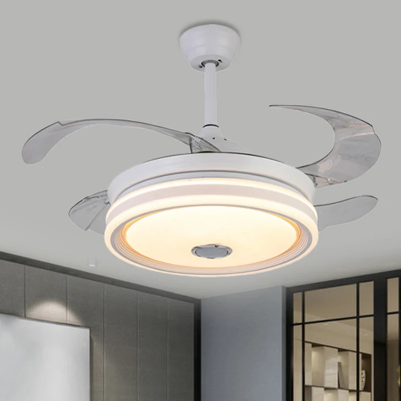 42" brede witte ronde hangende ventilatorlamp moderne LED-slaapkamer semi-inbouwverlichting met 8 bladen, afstandsbedienin...