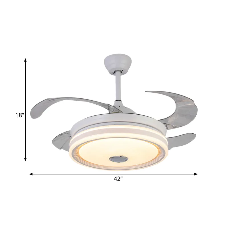 42" brede witte ronde hangende ventilatorlamp moderne LED-slaapkamer semi-inbouwverlichting met 8 bladen, afstandsbedienin...
