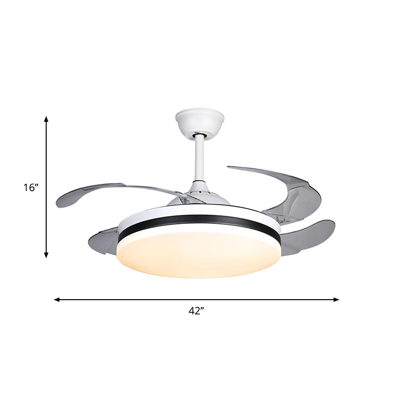 42" brede witte trommelvorm semi-inbouw Scandinavische stijl acryl 4-bladige LED-hangende ventilatorlamp Clearhalo