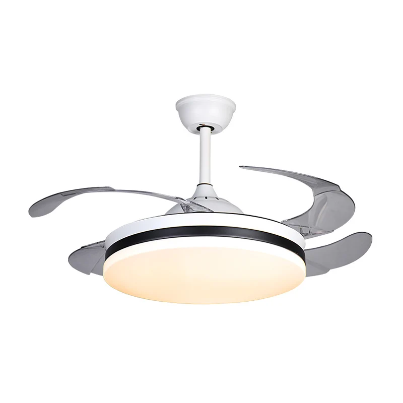 42" brede witte trommelvorm semi-inbouw Scandinavische stijl acryl 4-bladige LED-hangende ventilatorlamp Clearhalo