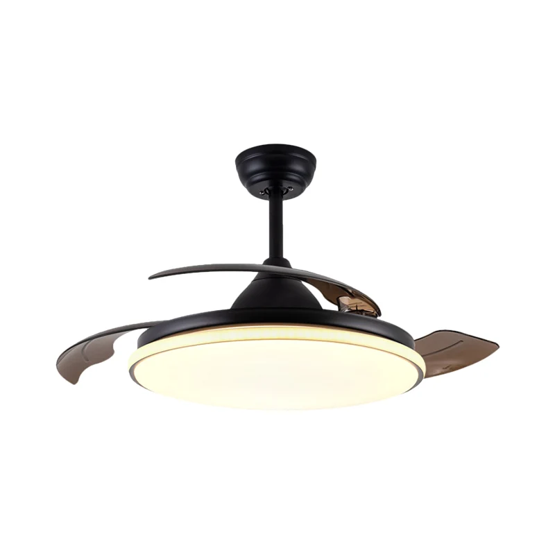 36" breed acryl rond semi-inbouwlicht eigentijds wit/zwart/goud 3-bladige LED-hangende ventilatorverlichting voor woonkame...
