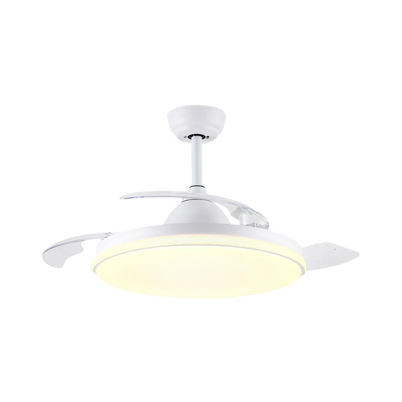 36" breed acryl rond semi-inbouwlicht eigentijds wit/zwart/goud 3-bladige LED-hangende ventilatorverlichting voor woonkame...