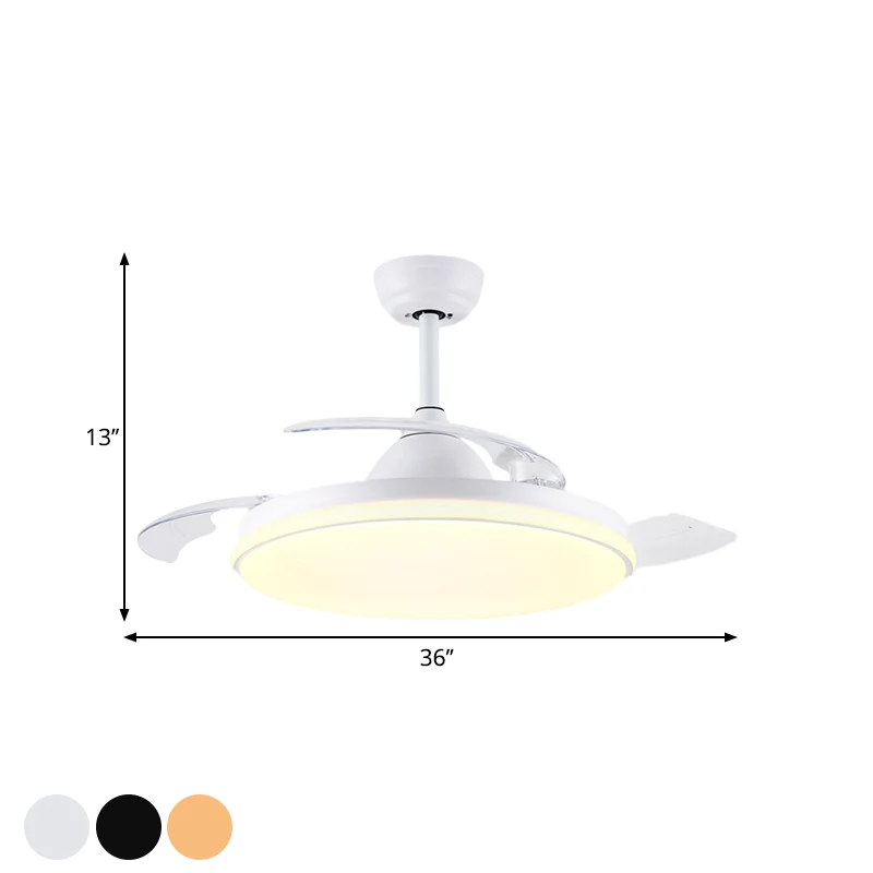 36" breed acryl rond semi-inbouwlicht eigentijds wit/zwart/goud 3-bladige LED-hangende ventilatorverlichting voor woonkame...