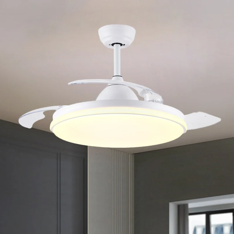 36" breed acryl rond semi-inbouwlicht eigentijds wit/zwart/goud 3-bladige LED-hangende ventilatorverlichting voor woonkame...