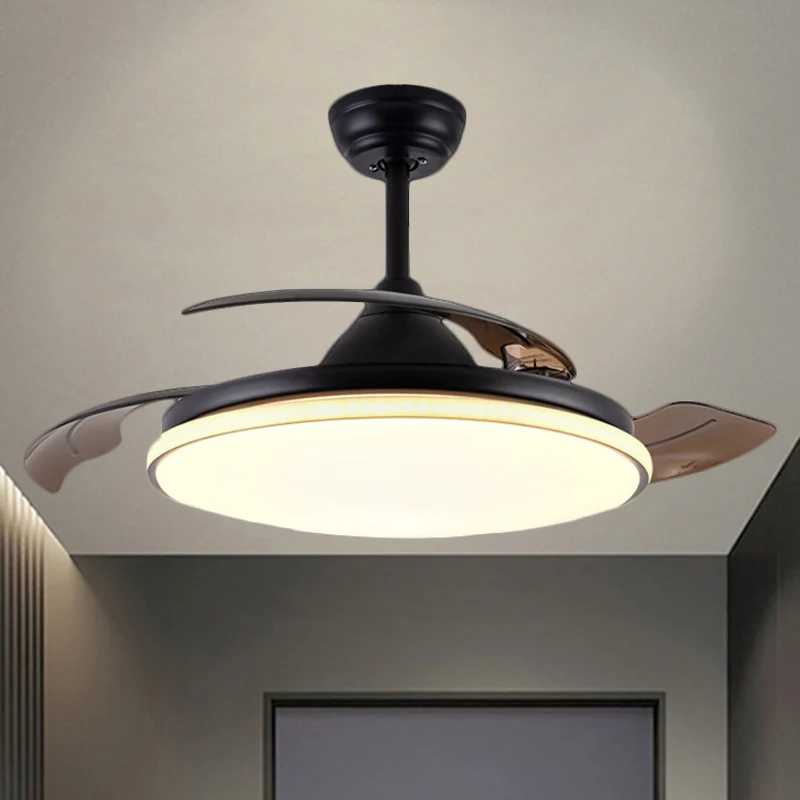 36" breed acryl rond semi-inbouwlicht eigentijds wit/zwart/goud 3-bladige LED-hangende ventilatorverlichting voor woonkame...