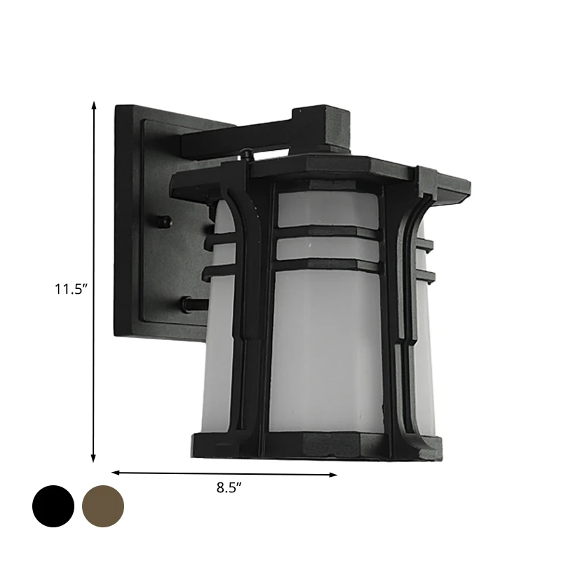 Brons/zwarte lantaarn wandlamp Lodge opaal matglas enkele lamp buitenmuurverlichtingsarmatuur Clearhalo