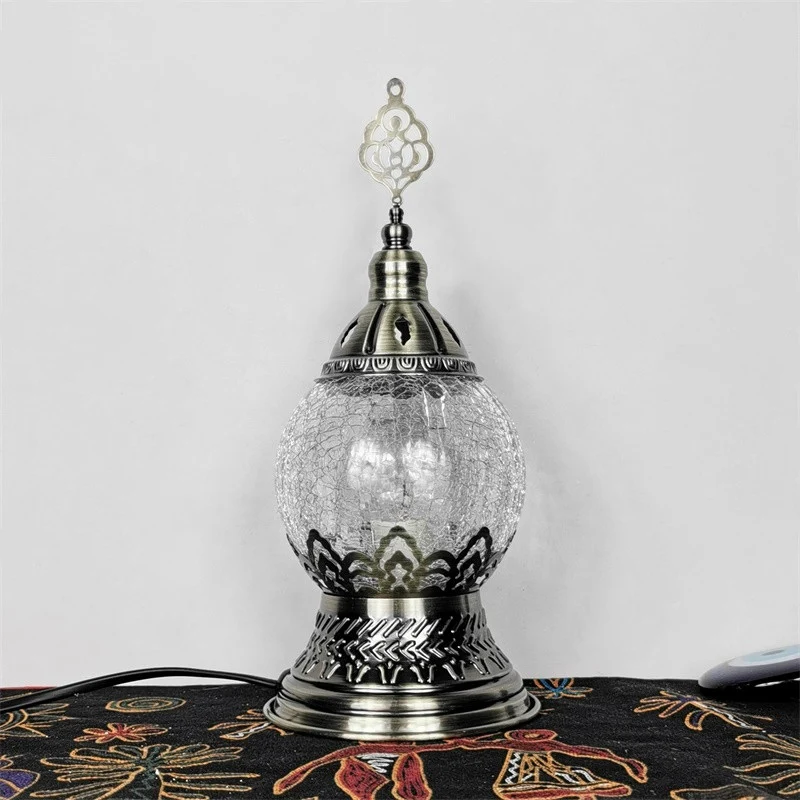 Bronzen 1-lichts bureaulamp Boheems craqueléglas ovaal/wereldbol nachttafellamp voor woonkamer Clearhalo