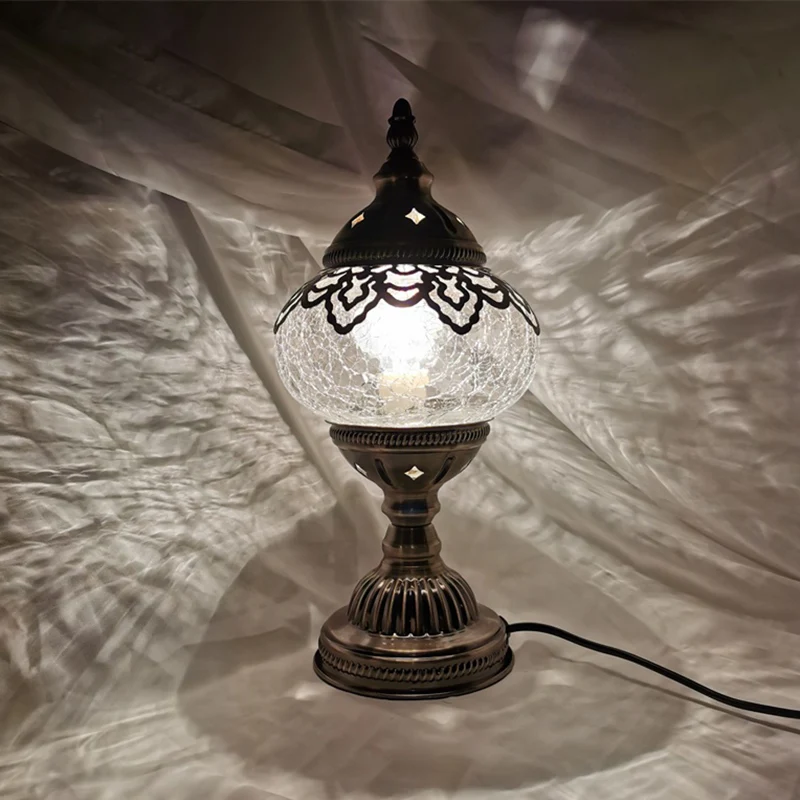 Bronzen 1-lichts bureaulamp Boheems craqueléglas ovaal/wereldbol nachttafellamp voor woonkamer Clearhalo