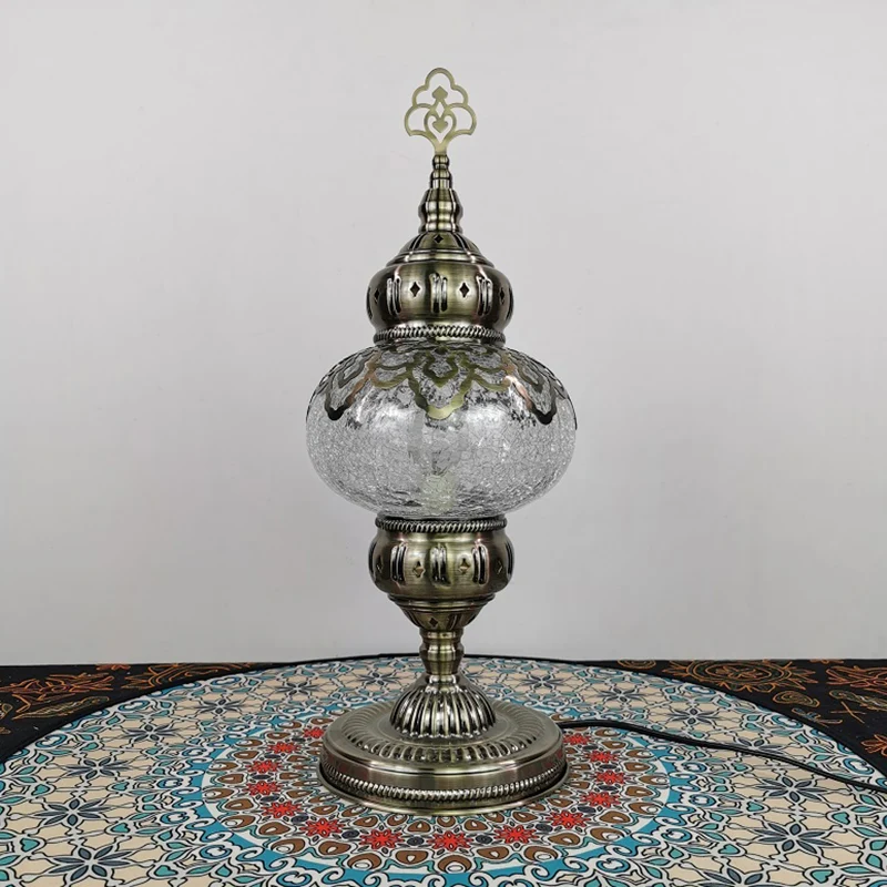 Bronzen 1-lichts bureaulamp Boheems craqueléglas ovaal/wereldbol nachttafellamp voor woonkamer Clearhalo
