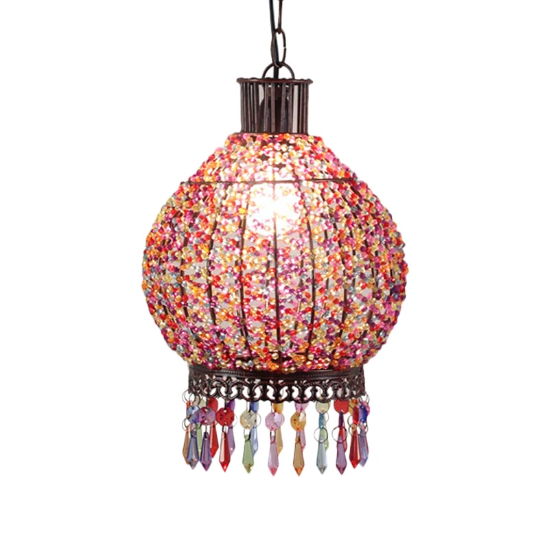 Bronzen 1-lichts hanglamp Boheemse metalen lantaarn hanglamp voor restaurant Clearhalo