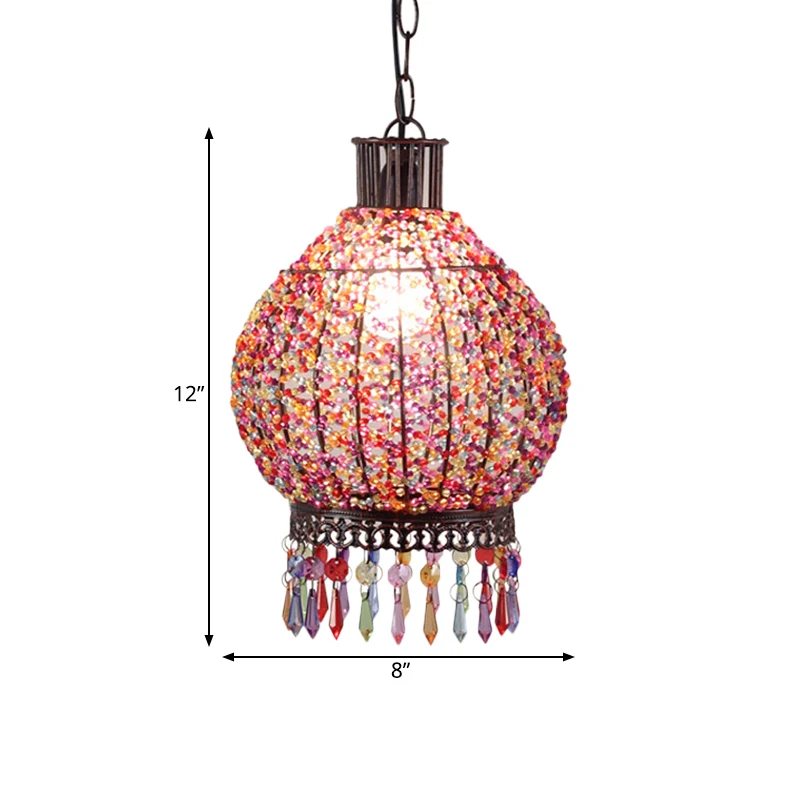 Bronzen 1-lichts hanglamp Boheemse metalen lantaarn hanglamp voor restaurant Clearhalo
