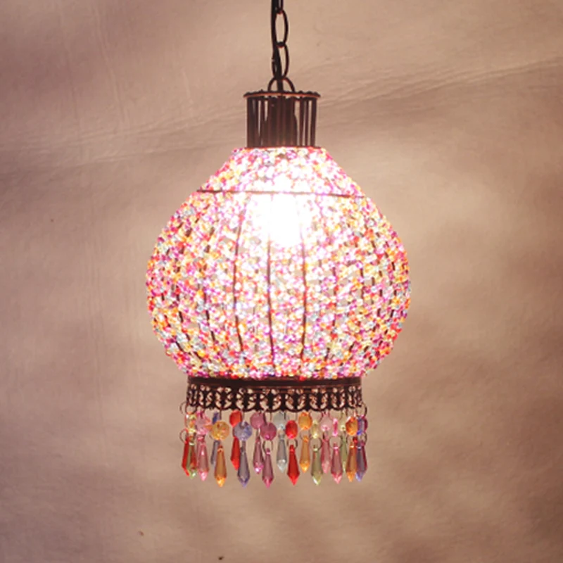Bronzen 1-lichts hanglamp Boheemse metalen lantaarn hanglamp voor restaurant Clearhalo