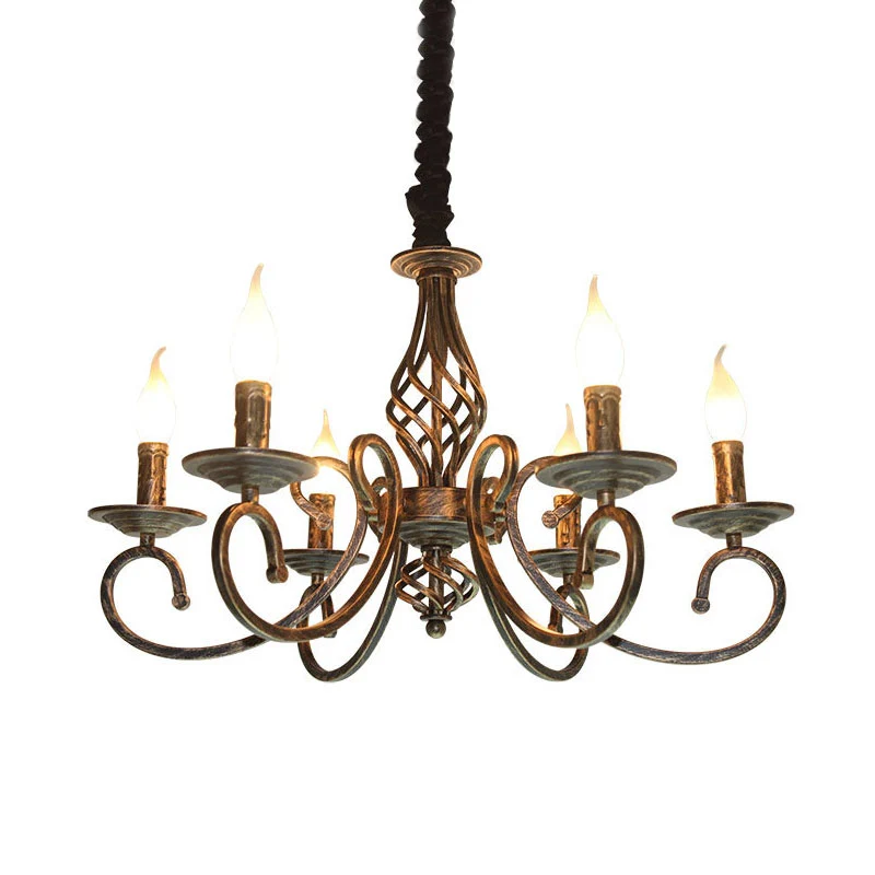 Bronzen 6-lichts hanglamp Klassieke metalen kandelaar Hangende kroonluchter voor eetkamer Clearhalo