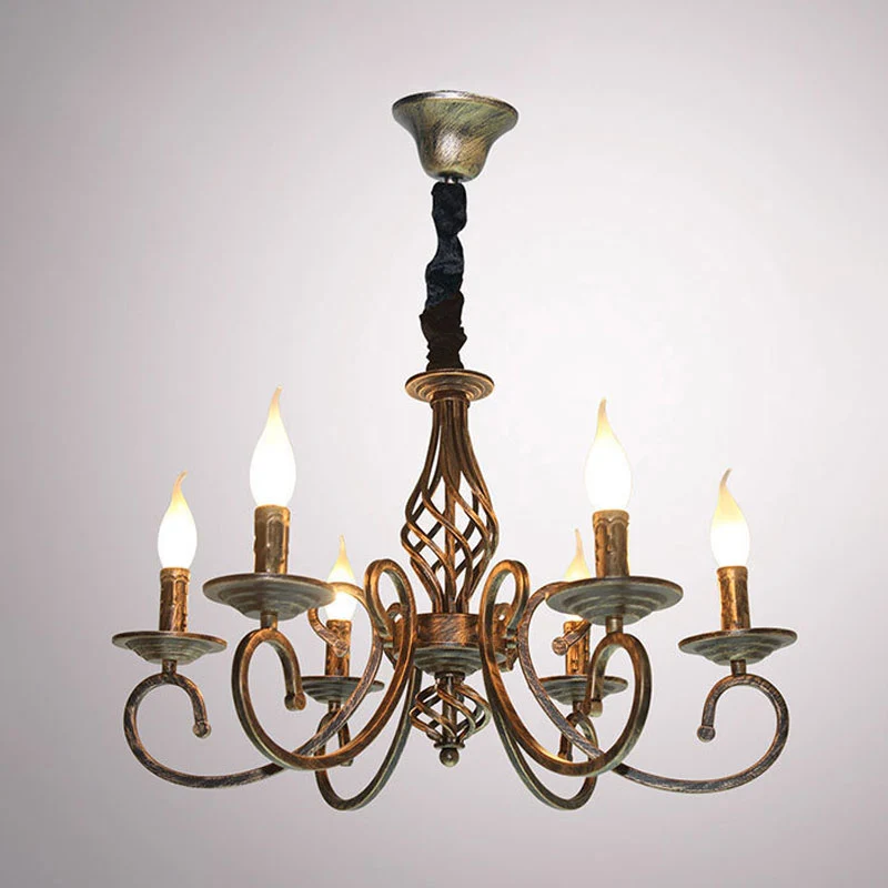 Bronzen 6-lichts hanglamp Klassieke metalen kandelaar Hangende kroonluchter voor eetkamer Clearhalo