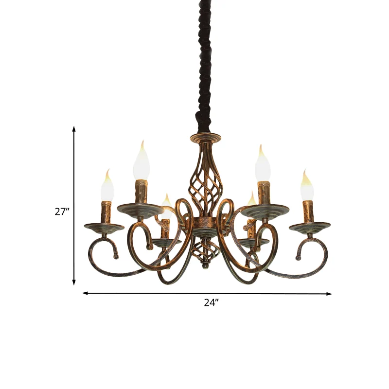 Bronzen 6-lichts hanglamp Klassieke metalen kandelaar Hangende kroonluchter voor eetkamer Clearhalo