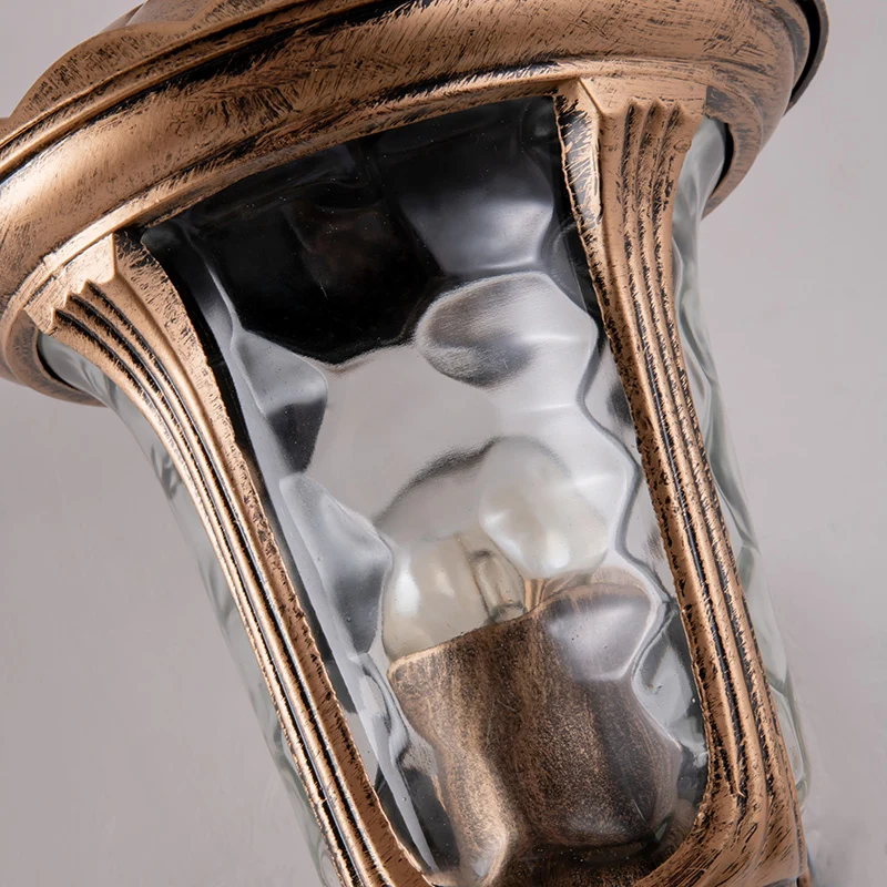 Bronzen Bell wandmontagelamp Traditionele rimpelglas 1-lichts buitenwandverlichting Clearhalo