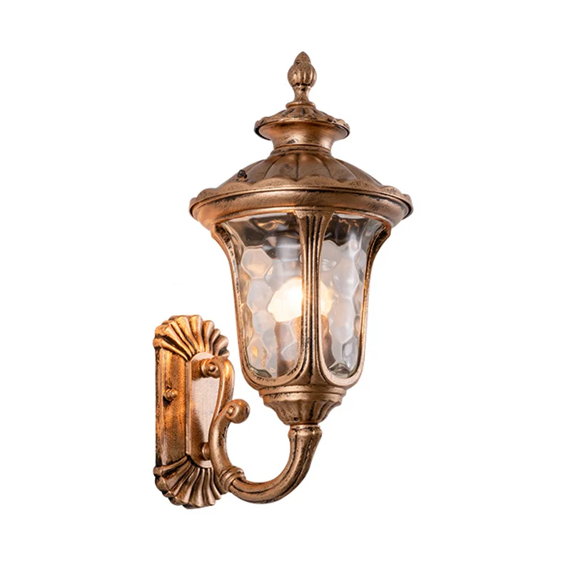 Bronzen Bell wandmontagelamp Traditionele rimpelglas 1-lichts buitenwandverlichting Clearhalo