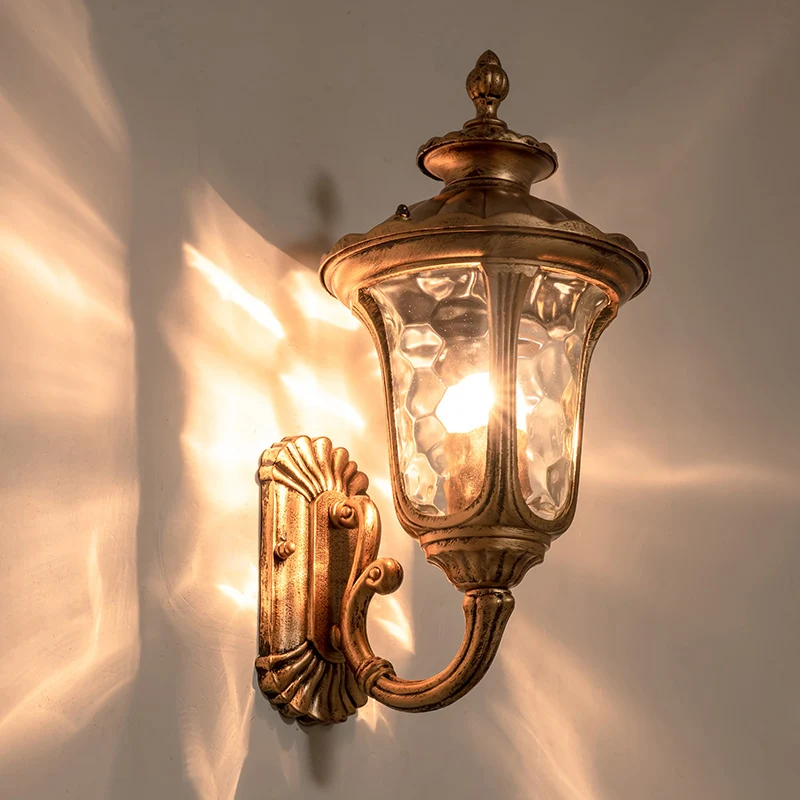 Bronzen Bell wandmontagelamp Traditionele rimpelglas 1-lichts buitenwandverlichting Clearhalo