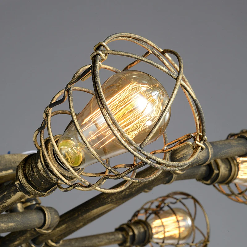 Bronzen gedraaide pijp dicht bij plafondlamp met kooikap Antieke stijl metalen 8-lichts plafondverlichting voor binnen Cle...