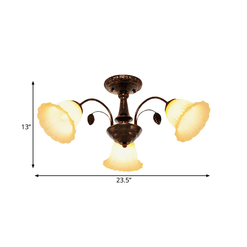 Bronzen 3/5 lampen semi-inbouw platteland matglas bloesem plafondmontage lichtarmatuur voor slaapkamer Clearhalo