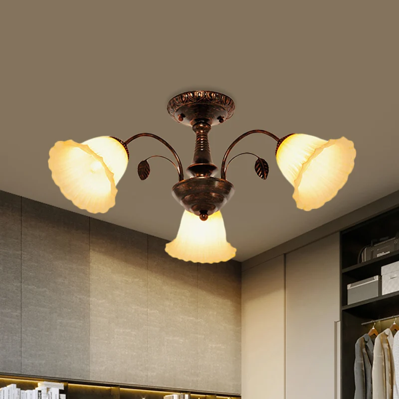 Bronzen 3/5 lampen semi-inbouw platteland matglas bloesem plafondmontage lichtarmatuur voor slaapkamer Clearhalo