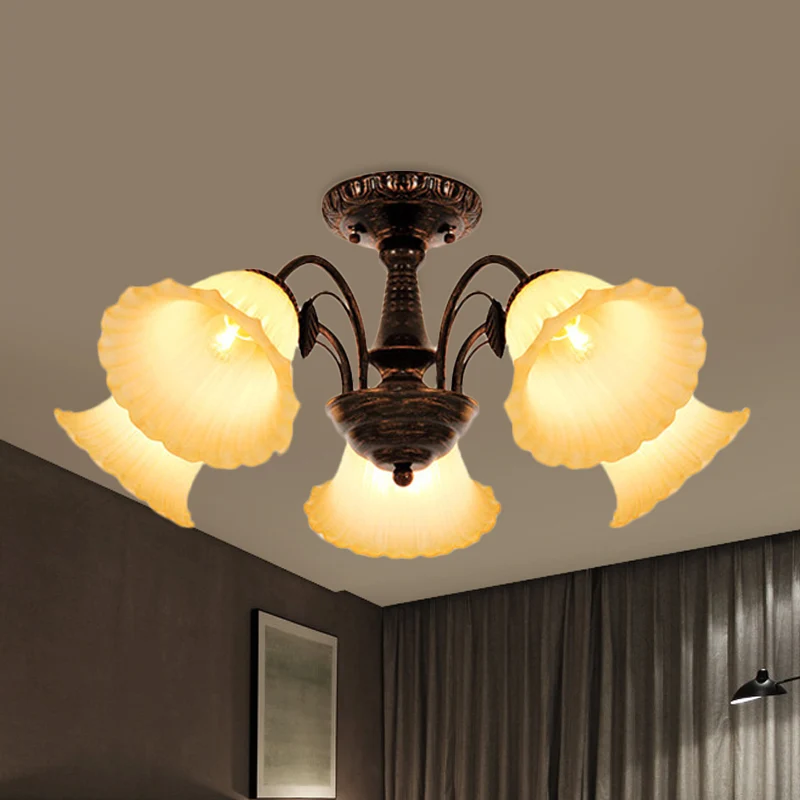 Bronzen 3/5 lampen semi-inbouw platteland matglas bloesem plafondmontage lichtarmatuur voor slaapkamer Clearhalo
