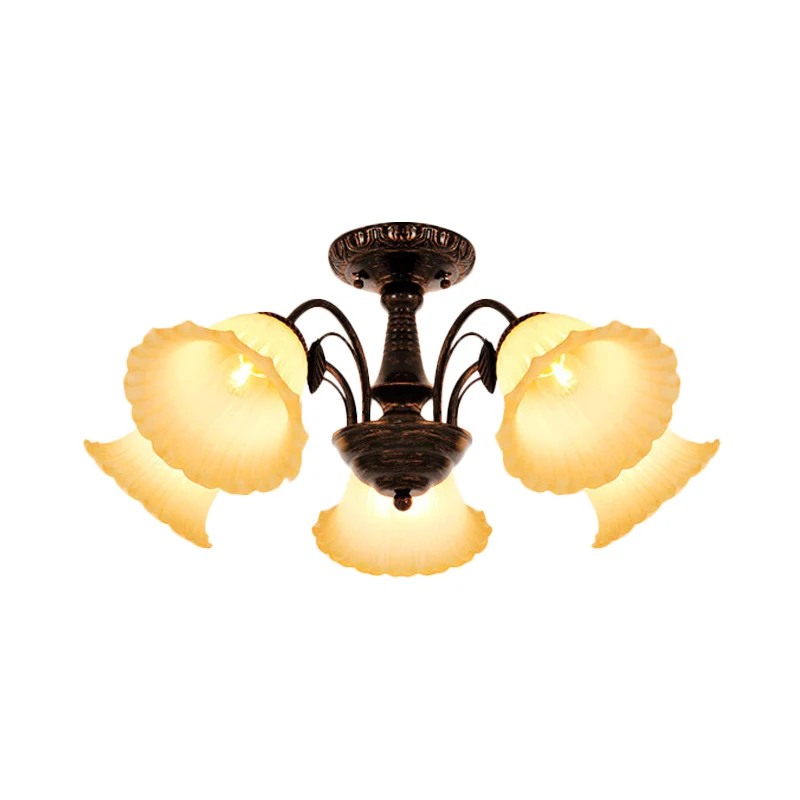 Bronzen 3/5 lampen semi-inbouw platteland matglas bloesem plafondmontage lichtarmatuur voor slaapkamer Clearhalo