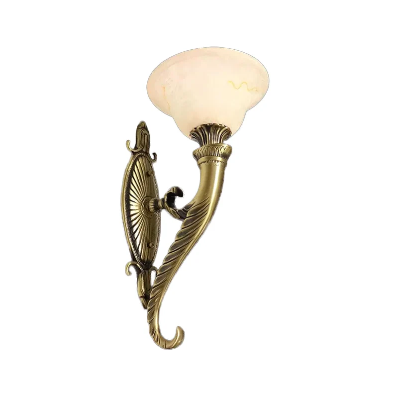 Bronzen Scroll Arm Wandlamp Traditioneel Metaal 1 Lamp Keuken Wandmontage Licht met Bell Wit Glazen Kap Clearhalo
