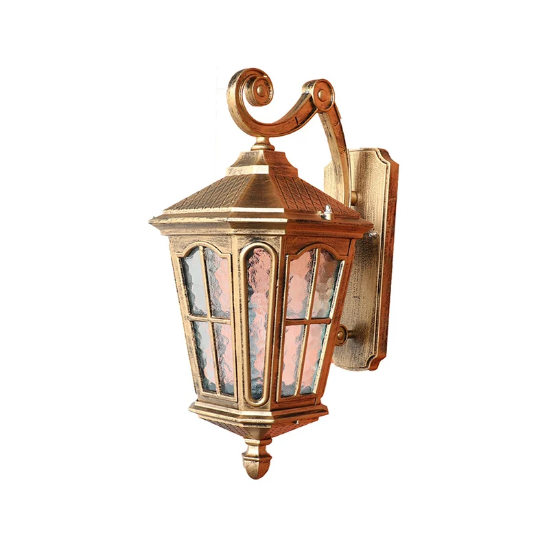 Bronzen taps toelopende buitenmuurlantaarn Antiek gegolfd glas Patio Solar LED-wandlamp Clearhalo